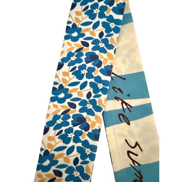 Slim Scarf Blue Floral 34in Satin Two Sided Nauticalcore Preppy No63 - Picture 11 of 16